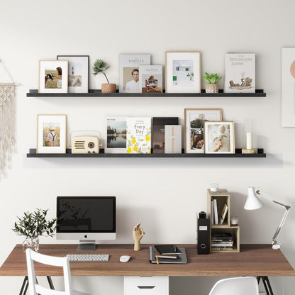 Picture Ledge Shelf, Floating Shelves Set of 2, Solid Pine Wood 72'' Long Large Nursery Book Shelves for Toys Storage, Kids Bookshelf for Living Room Bedroom Decor Books Photo Frames, Black