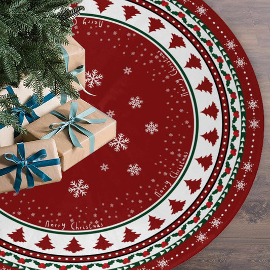 Christmas Tree Skirt 48 Inches, Red and Green Xmas Tree Mat with Winter Snowflake for Christmas Decorations Holiday Party Indoor Outdoor Home Decor (Red and Green)