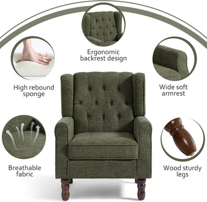 Lumibee High Back Accent Chair Set of 2,Upholstered Wingback Armchair with Solid Wood Legs for Small Spaces,Comfy Single Sofa Chair for Living Room,Bedroom,Office-Green