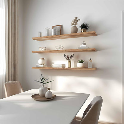 Wood Floating Shelves for Wall Decor, Rustic Wall Shelves for Bedroom Bathroom Kitchen Living Room, Set of 4 Light Walnut 48 Inch