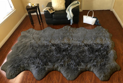 LAMBZY Faux Sheepskin Super Soft Hypoallergenic Free Shape Silky Shag Rug, Luxury Shaggy Plush Carpet for Bedrooms Living Kids Room Sofa Rugs (Dark Grey, Octo 8 Pelts 6'x8')