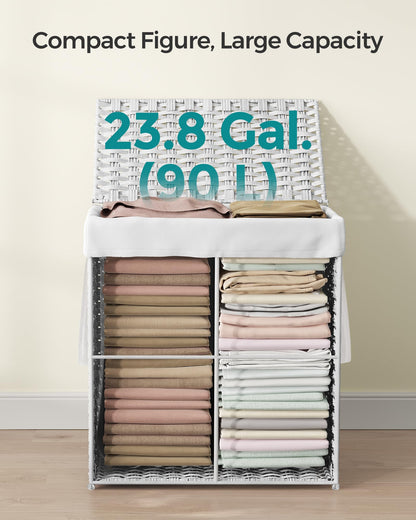 SONGMICS Laundry Hamper with Lid, 23.8 Gallon (90 L) Synthetic Rattan Clothes Laundry Basket with