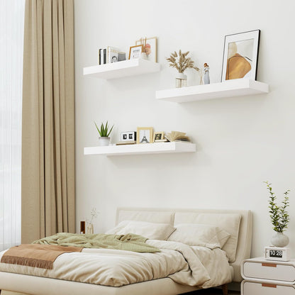 Heimlove 12" Deep White Floating Shelves for Wall, 24 Inch Wall Shelf Bathroom Shelves Set of 1, Wall Mounted Shelves for Books Living Room Laundry Room Bedroom Kitchen Home Office