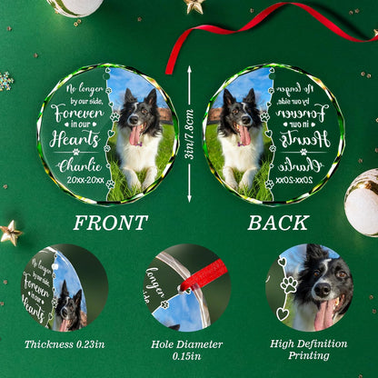 Personalized Memorial Pet Glass Ornament - Custom Picture Christmas Ornaments, Dog Forever in Our Hearts Hanging Ornament Xmas Tree Decor for Dog Lovers