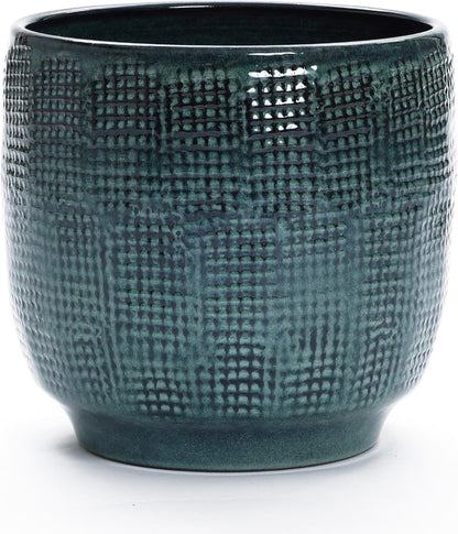 LuxenHome 12" Dia Large Ceramic Pots for Plants, Modern Green Glazed Planters for Outdoor Plants, Round Indoor Flower Pots with Drainage Hole and Rubber Plug for Home Garden Patio