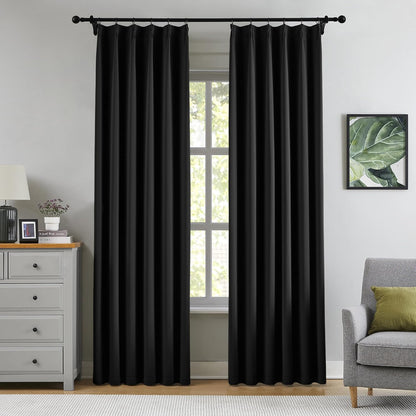 KangBang Pinch Pleated Blackout Curtains 90 Inch Long for Bedroom, Thermal Insulated Privacy Assured Memory Shape Window Curtains with Adjustable Hooks 2 Panels,40Wx90L, Black