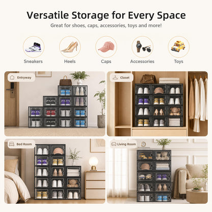 Kuject X-Large Shoe Storage Boxes 12 Pack, Clear Stackable Shoe Organizer