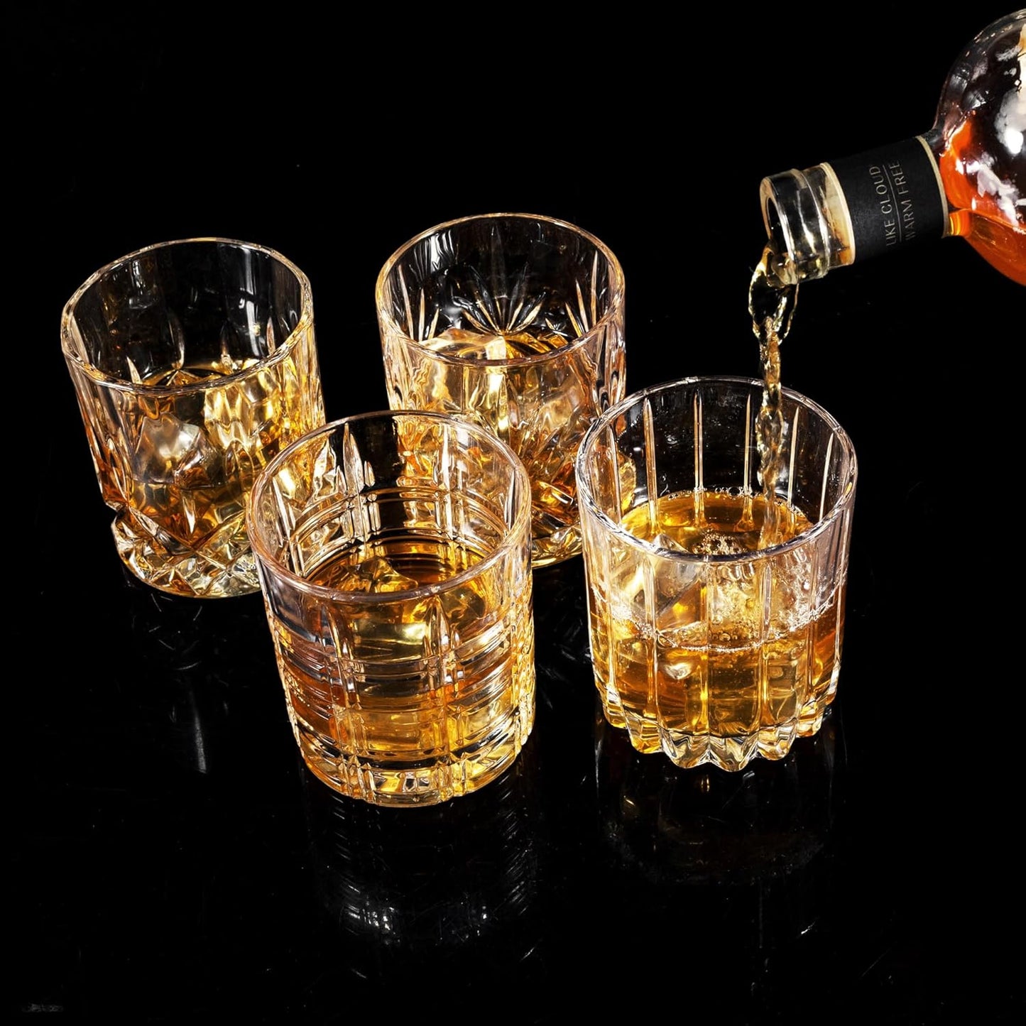 KANARS Whiskey Glasses Set of 4 - Multi Style Crystal Liquor Glasses 10 oz - Rocks Glass Barware For Scotch, Bourbon, Rum and Cocktail, Whisky Gifts for Men
