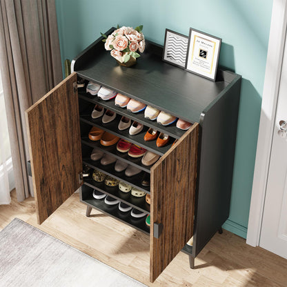 Tribesigns Shoe Cabinet with Doors, 7-Tier Shoe Storage Cabinet with Adjustable Shelves, Wooden