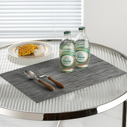 LEXMORE Placemats Set of 12 Vinyl/Plastic Woven Place Mats for Kitchen Table Indoor/Outdoor Washable Placemat Wipeable Dining Table Mats(A-Dark Gray)