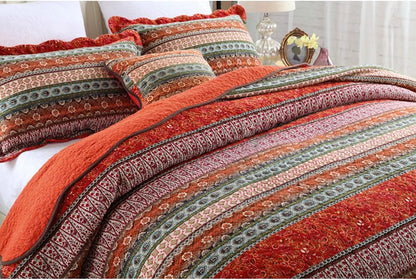 NEWLAKE Striped Classical Cotton 3-Piece Patchwork Bedspread Quilt Sets, Queen Size