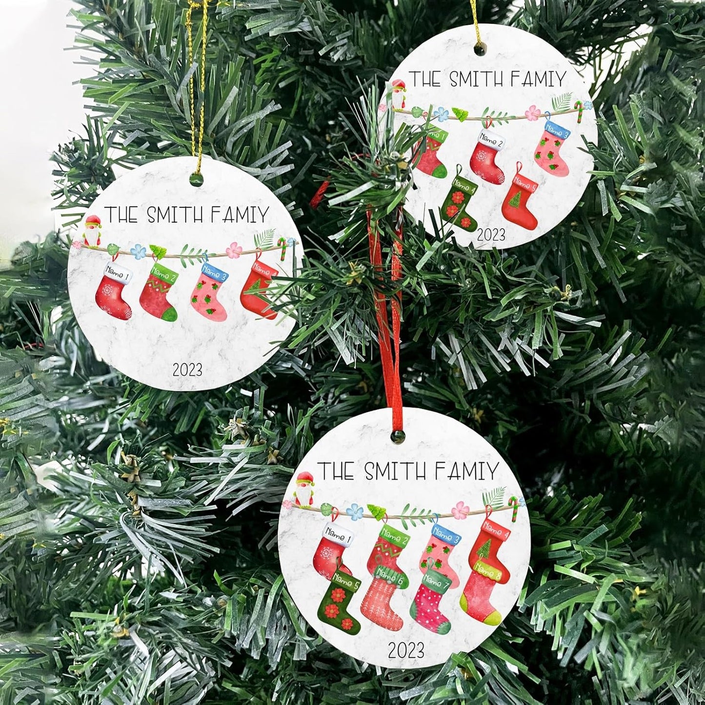 Personalized Family Christmas Ornaments 2025,Double-Sided Ceramics Custom Christmas Stocking Ornament - Up to 8 Names,Customize Names for Each Family Member - Hanging Customized Xmas Ornaments