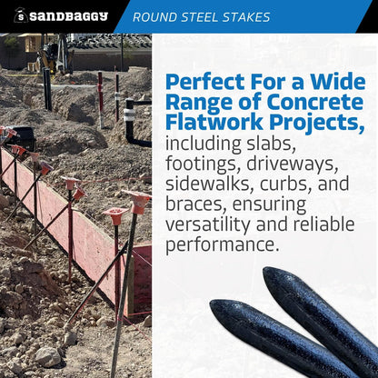 Sandbaggy Round Steel Concrete Form Stakes with Nail Holes - Rust Resistant Coating - Removable, Reusable (200, 3/4 in X 36 in)