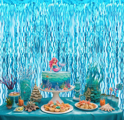 Goer Metallic Tinsel Foil Fringe Curtains for Party Photo Backdrop Wedding Decor (4 Pcs,Wavy Light Blue), One Size