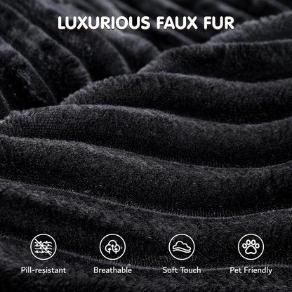 ovios 58" Oversized Round Chair Lounge Chaise Indoor, No Assembly Required, Cloud Large Circle Chair with Plush Fuax Fur, Fluffy Modern Sleeper Sofa Bed for Reading Yoga, Black (Plush Corduroy Fabric)