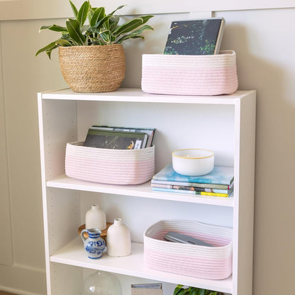 NaturalCozy 13.5”x8.5”x5.5” Rectangle Storage Baskets for Shelves 3 Pack | Cotton Rope Woven Small Baskets for Organizing | Small Storage Bins for Nursery, Bathroom, Closet, Shelf, Decorative