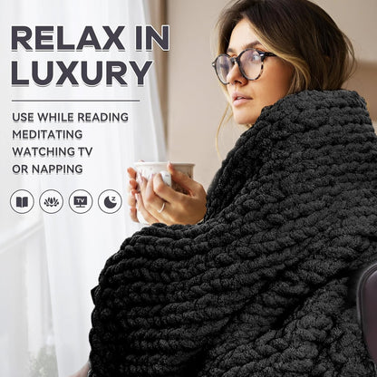 Chunky Knit Blanket - Luxury Soft Cozy 60 * 80 Throw Blanket,100% Woven Blanket Rope Knot Throw Blanket for Couch, Sofa, Home Decor, Gift - Machine Washable(Black)