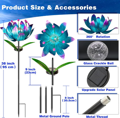 Solar Wind Spinner, 38 Inch Metal Stake Yard Spinners,Solar Powered Multi-Color LED Glass Ball with Kinetic Wind Sculpture Spinner Windmills for Yard (38IN-Purple)