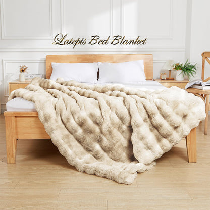 Latepis Soft Luxury Faux Fur Bubble Blanket, Thick Warm Cozy Throw Blanket for Couch, Plush Fluffy Blanket for Sofa and Bedroom Women Gift, 50” x 60”, Tie-dye Camel, 860GSM