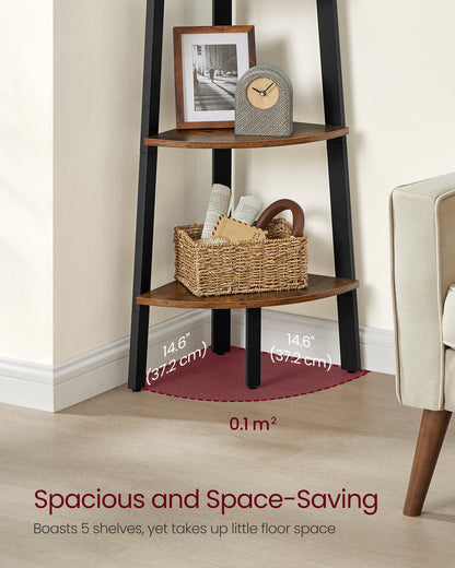 VASAGLE Corner Shelf Stand, 5-Tier Corner Bookshelf, Industrial Ladder Shelf, Plant Stand for