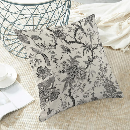 CXMEIFLY Spring Floral Birds Pillow Covers 20 x 20 Inch Set of 2 for Chinoiserie Flowers Decor Throw Pillows Black and White Plant Outdoor Decorative Cushion Cases for Couch Bed Decorations