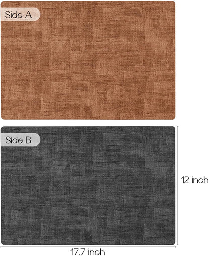 Romanstile Reversible Vinyl Placemats Set of 6, Faux Leather 100% Waterproof Oil-Proof Wipeable Place Mats, Heat Resistant Dual Sided Table Mats for Kitchen/Dining/Party (Grey Orange, 12 x 17 Inch)