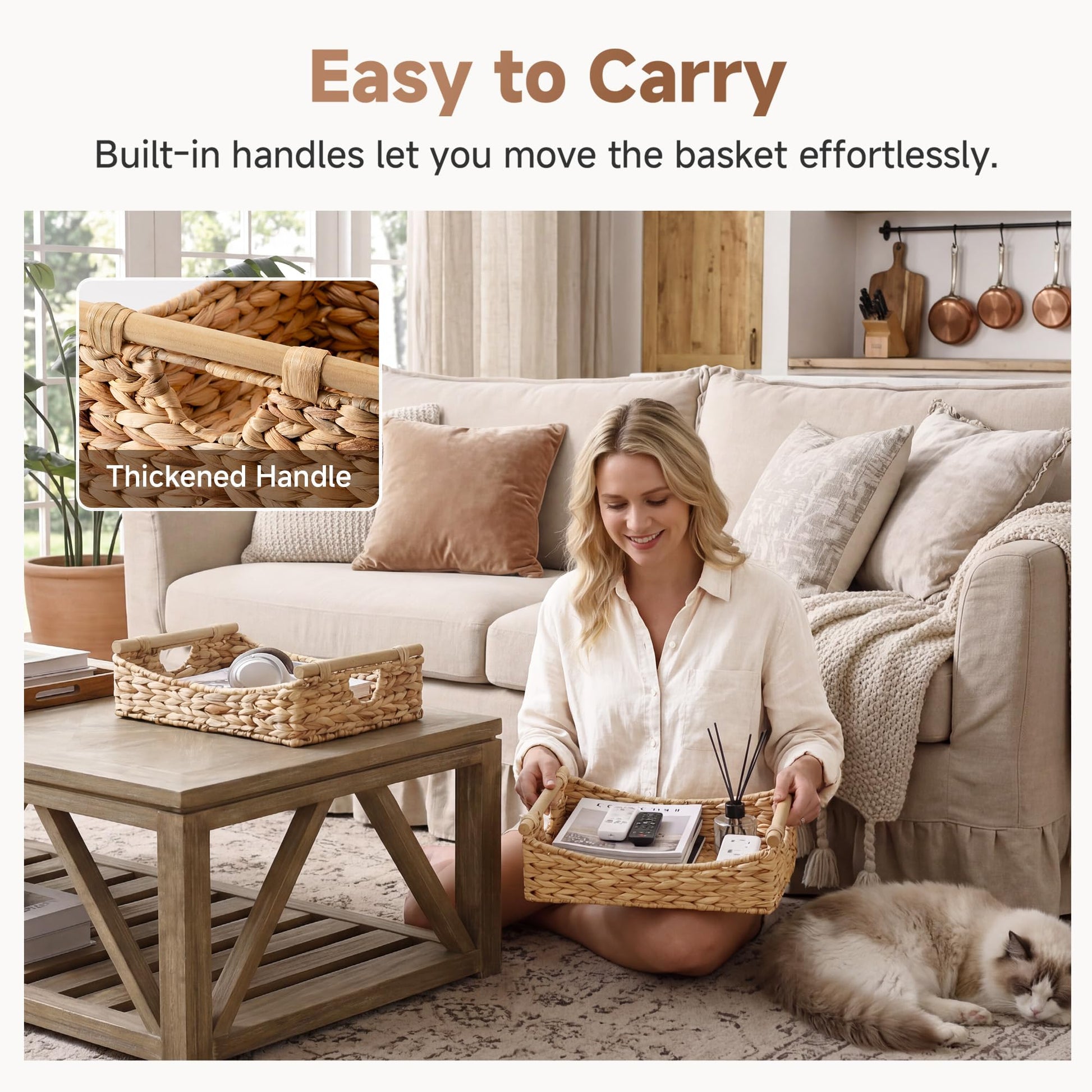 StorageWorks Wicker Baskets with Handles, Pantry Basket for Storage, 1-Pack