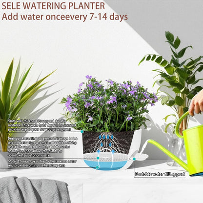 2 Pack 12 Inch Large Hanging Planters with Chains Self Watering White Plastic Hanging Pots for Indoor Outdoor Plants, Garden Porch Home Decor，White