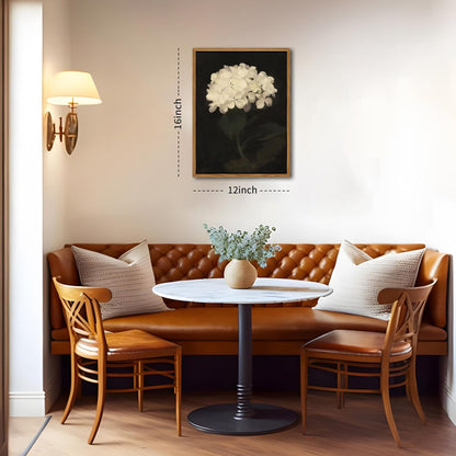 Framed Wall Art for Living Room – Vintage White Hydrangea Oil Painting Canvas Prints, Aesthetic Bedroom Wall Art, Kitchen Decor for Shelves, Bathroom Office Artwork Wall Decor – 12x16in