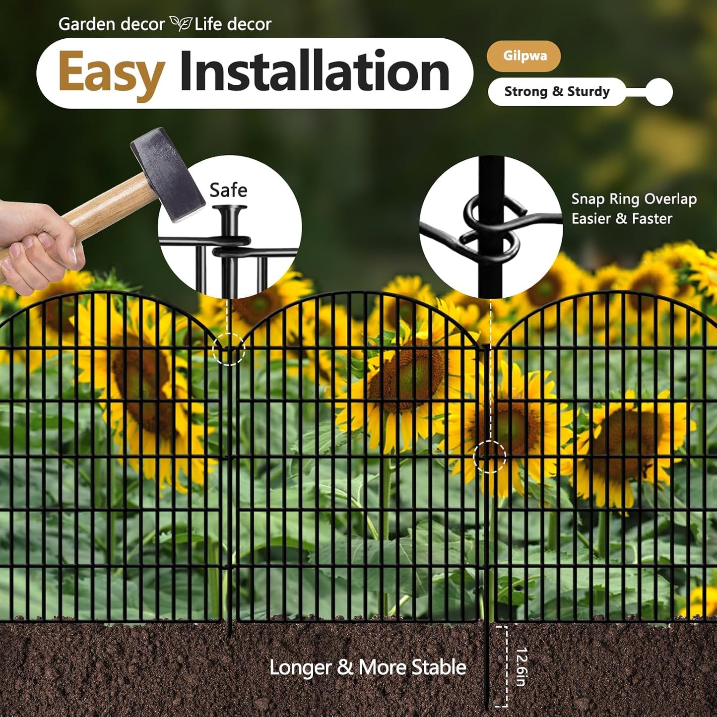 18 Panels Decorative Garden Fence, 33in (H) x 40.16 (L) No Dig Dog Fences Outdoor for Yard, Rustproof Tall Fencing Panel, Animal Barrier Suitable for Yard Border, Patio, and Temporary Camping Use