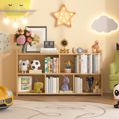 Book Shelf Set of 2, 5 Cubes Storage Organizer, Open Shelf Wooden Bookcase, Freestanding Log Bookshelf Cube Shelf for Bedroom, Living Room, Home Office