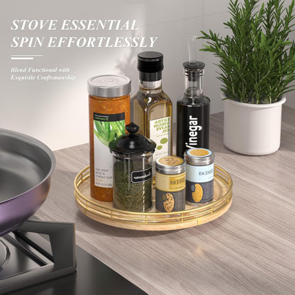 Farmhouse Oak 10" Lazy Susan Turntable Organizer for Cabinet, Round Wooden Lazy Susan Organization and Storage for Dining Table, Pantry, Kitchen, Countertop, Cupboard,Home Decor