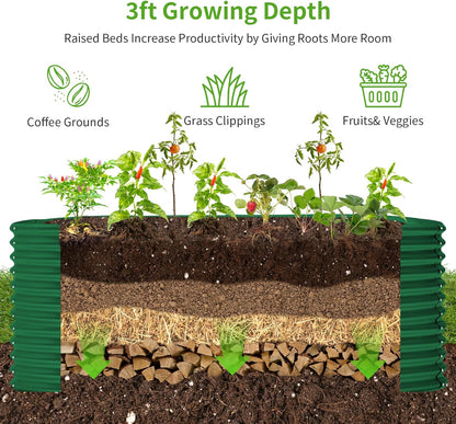 Land Guard 6x3x3ft Oval Galvanized Raised Garden Beds, Large-Capacity Metal Planter Box Outdoor, Durable Deep Raised Garden Bed 3ft Tall, Raised Beds for Gardening Vegetables, Forest Green