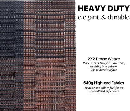 LEXMORE Placemats Set of 6 Vinyl/Plastic Woven Place Mats for Kitchen Table Indoor/Outdoor Washable Placemat Wipeable Dining Table Mats(Ombre Brown Black)