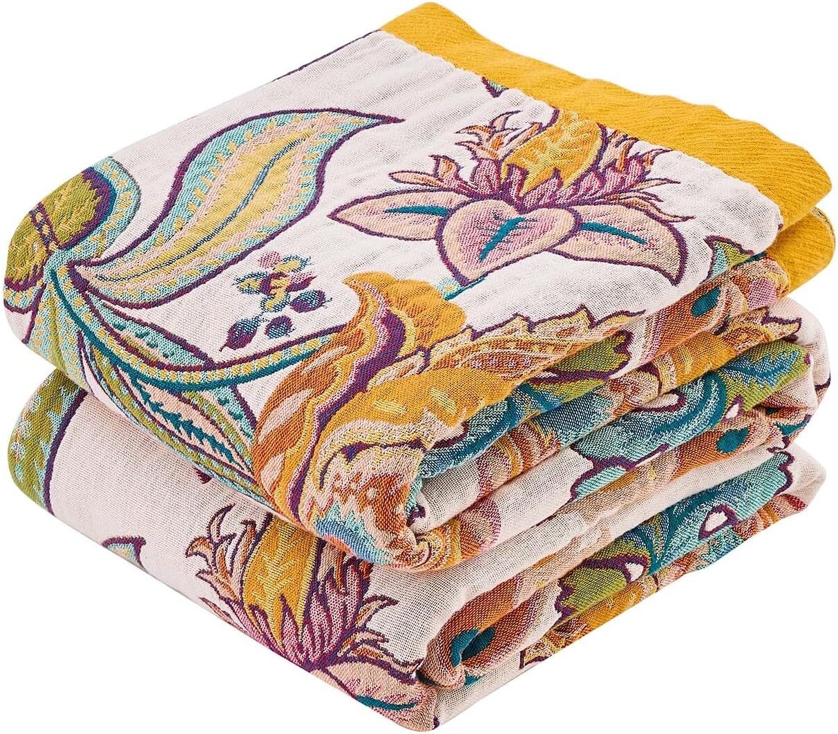 Boho Throw Blanket for Bed, 100% Cotton Soft Rustic Quilt Fall Blanket, 50"x60" Floral Printed Farmhouse Decor Bed Blankets, All Season Rustic Reversible Bohemian Throw Quilt