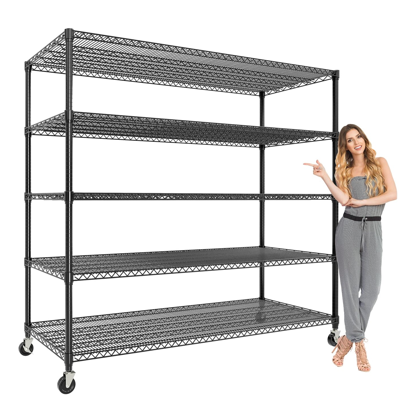 PeacefulHues 82.6" H Storage Shelves 3300LBS Heavy Duty Shelving Unit with Wheels & Feet, 5-Tiers