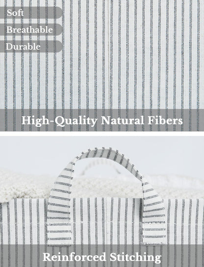 StorageWorks Storage Bins, Fabric Storage Bins for Shelves, Storage Baskets with Metal Frame, Closet Baskets and Bins with Handles, Gray and White Stripes, 2-Pack