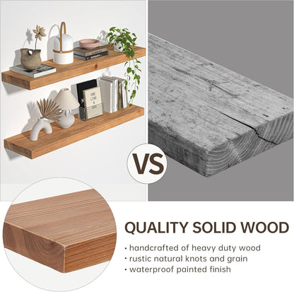 Floating Shelves for Wall, USA-Sourced Fir Wood 55 Inch Wall Shelves Set of 1, Natural Rustic Solid Wooden Floating Shelves Wall Mounted, Nursery Book Storage Shelf, Display Shelf for Bathroom