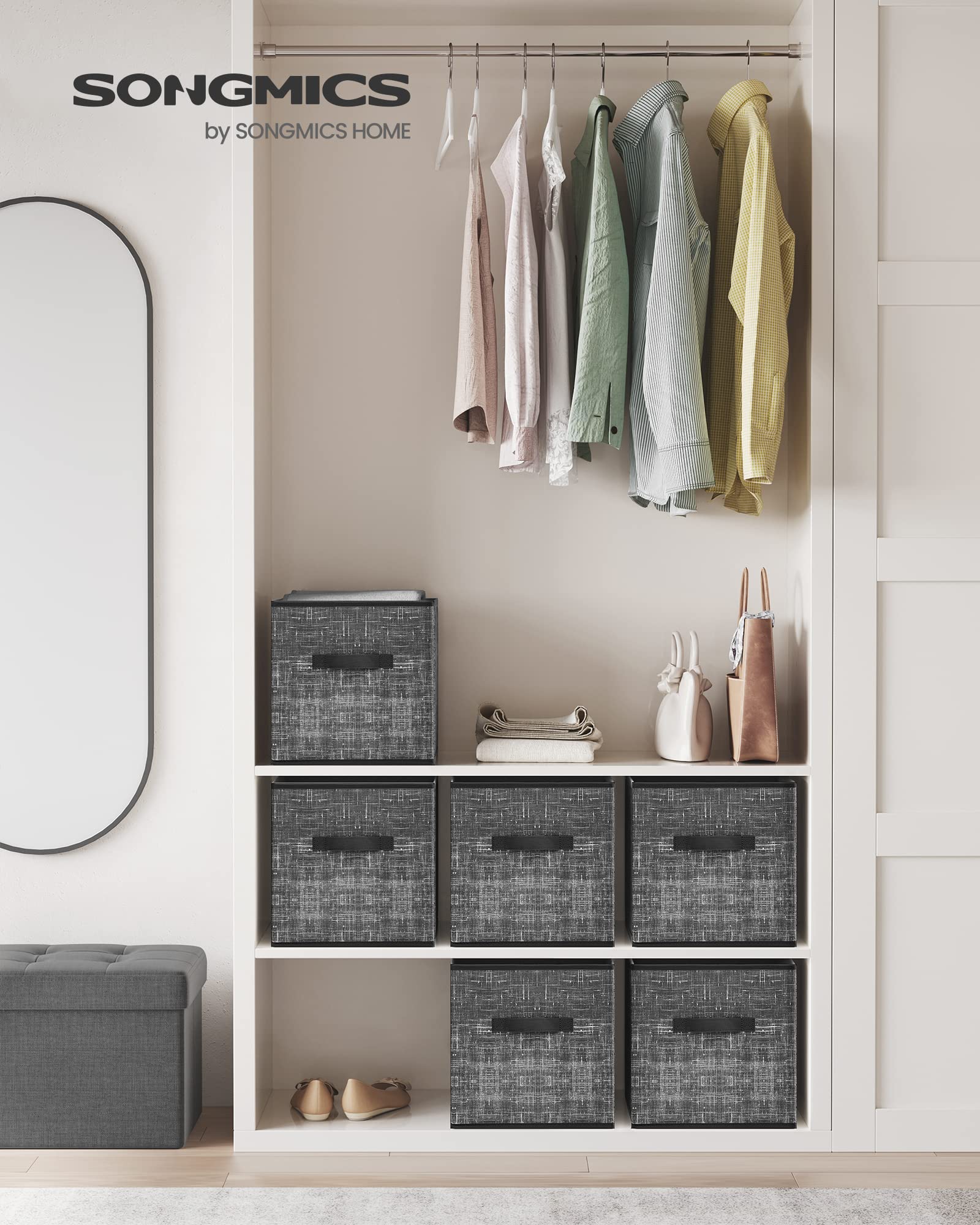 SONGMICS Storage Cubes, Set of 6, 11.8-Inch Foldable Closet Organizers