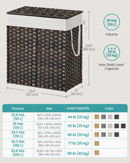 SONGMICS Laundry Hamper with Lid, 110L Wicker Laundry Basket