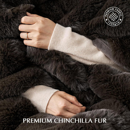 Luxury Soft Faux Chinchilla Fur Throw Blanket for Couch, Warm Thick Heavy Winter Throw Blanket 1220GSM for Bed, Fluffy Cozy Mink Blanket with Reversible Velvet, Espresso Mink, 50"x60"