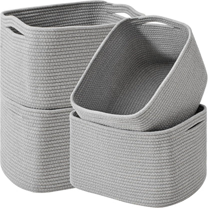 Storage Baskets for Organizing & Shelves, Woven Cotton Rope Organization Bins for Dog Toys, Clothes, Books, Nursery Organizer, 15" Lx11 Wx9.5 H, (4 Packs) Grey