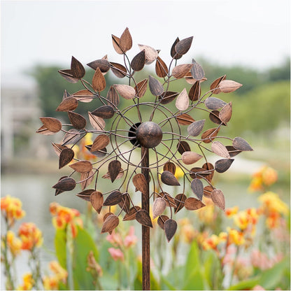 Yard Garden Wind Spinners - Large Wind Spinners Outdoor Metal, Kinetic Lawn Patio Wind Sculptures Windmill Decor (Copper Leaves, W23 x H84)