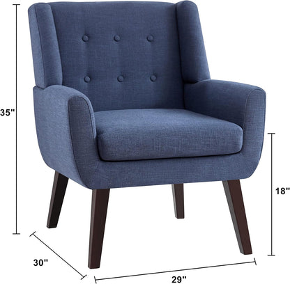 HUIMO Accent Chair Living Room Chair, Upholstered Button Tufted Armchair, Linen Fabric Sofa Chairs for Bedroom, Living Room, Mid Century Modern Comfy Reading Chair (Dark Blue)