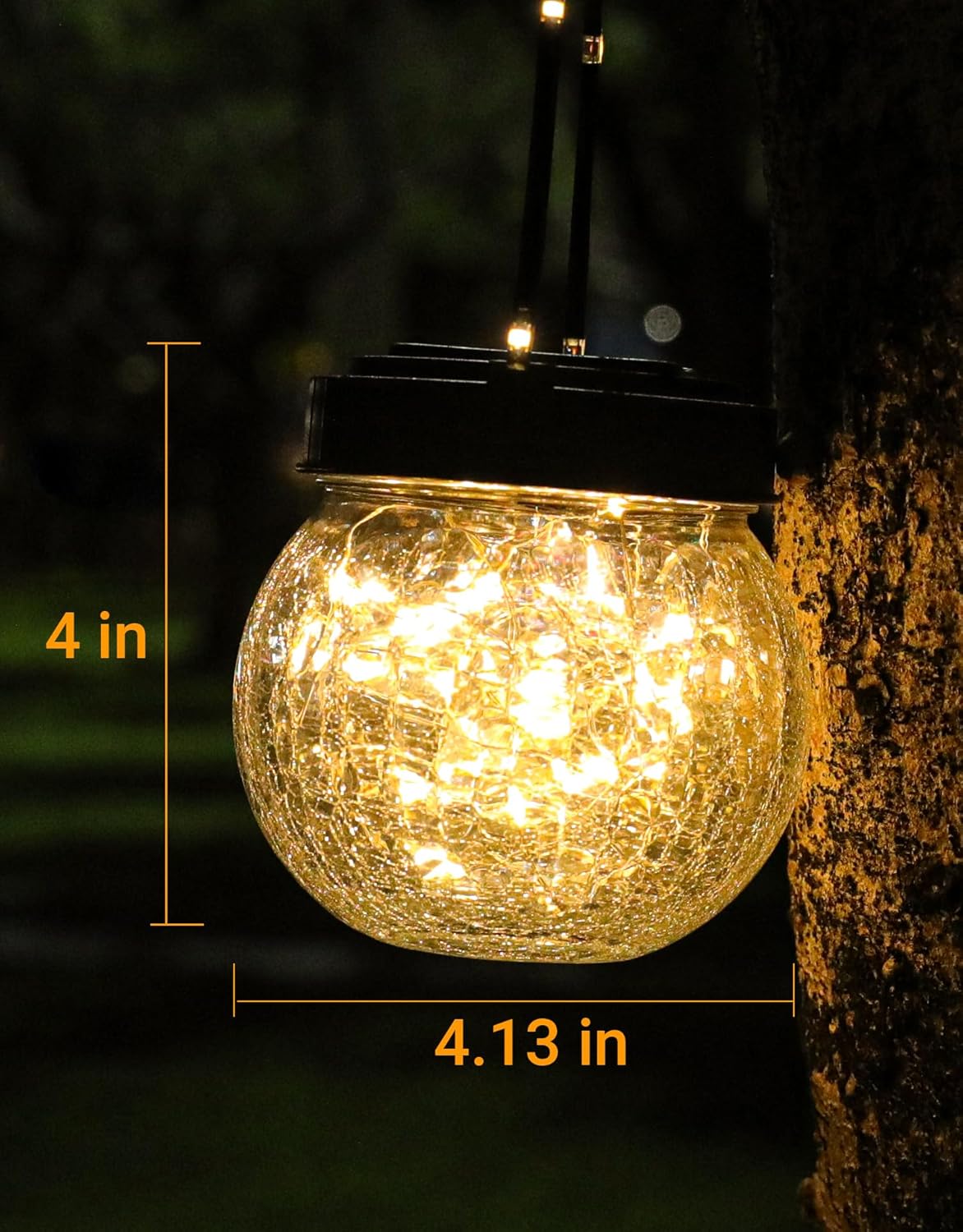 PARTPHONER Solar Lantern Solar Lights Outdoor Waterproof 2-Pack, Solar Powered Hanging Lights Cracked Glass Hanging Globes for Christmas Decoration, Shepherd Hook, Garden Tree Ornaments