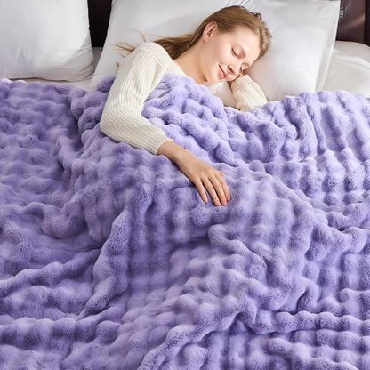 NEWCOSPLAY Faux Fur Throw Blanket Lavender Bubble Blanket Thick Warm Soft for Couch Sofa Bed 550GSM (Lavender, Throw(50"x60"))