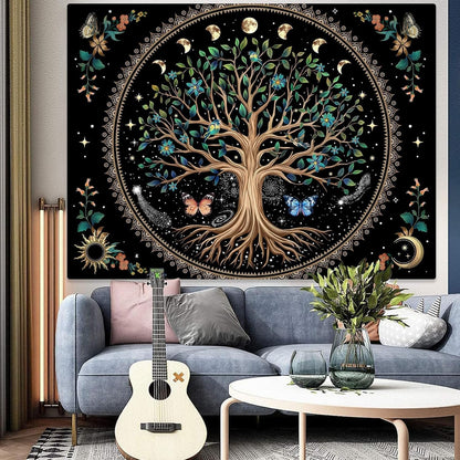 Lunerfex Tree of Life Tapastry Sun and Moon Tapastry Flower Boho Tree Mandala Wall Hanging for Bedroom and Living Room Decor Green Tree 36×48 Inches
