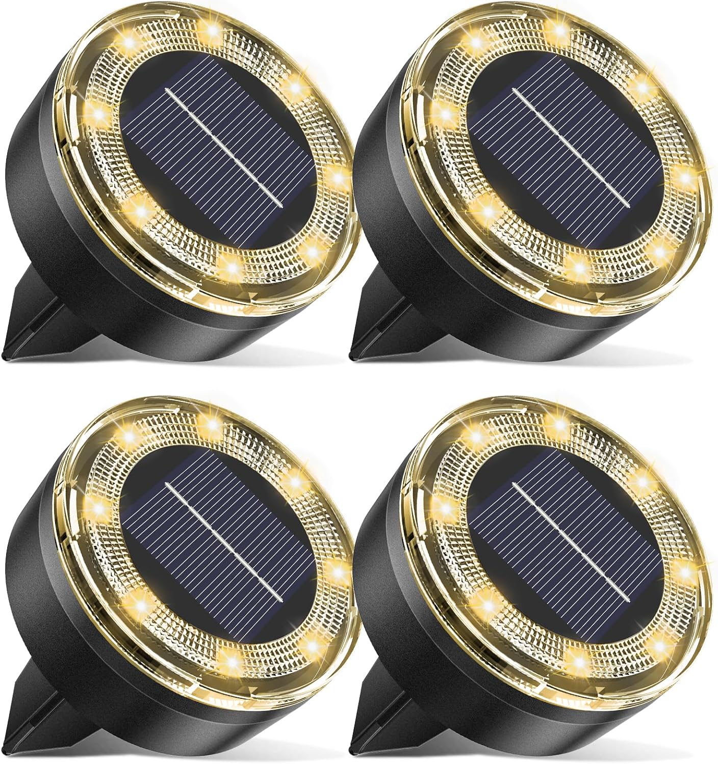 Mini Solar Ground Lights, 4 Pack Solar Lights Outdoor Waterproof, Upgraded LED Flat Landscape Lighting for Outside Pathway Garden Patio Yard Driveway, Warm White