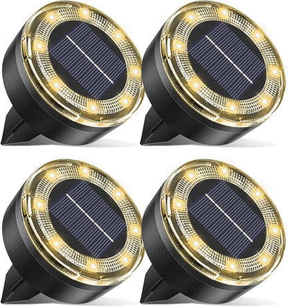 Mini Solar Ground Lights, 4 Pack Solar Lights Outdoor Waterproof, Upgraded LED Flat Landscape Lighting for Outside Pathway Garden Patio Yard Driveway, Warm White