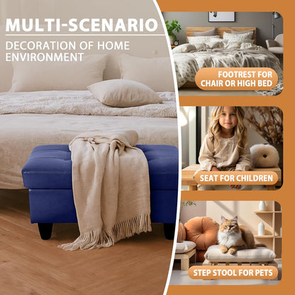 Ottoman Rectangular Storage Ottoman Bench, Faux Leather Footrest, Coffee Table, Stool Footstool with Hinged Lid for Living Room, Bedroom, Entryway, Blue, 35"x23.5"x17.5"